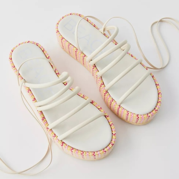NEW Matisse Eli Ivory Multi Woven Lace-Up Cream Pink Platform Sandals SZ 9 - Picture 2 of 7
